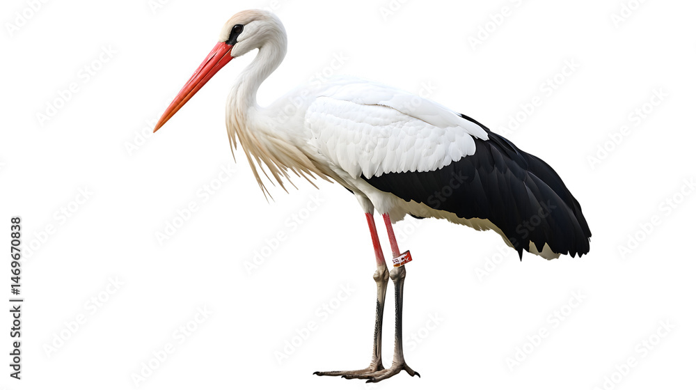 Fototapeta premium Majestic White Stork Isolated on White Background - High-Quality PNG for Design Projects