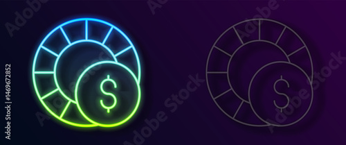 Glowing neon line Casino chips icon isolated on black background. Casino gambling. Vector