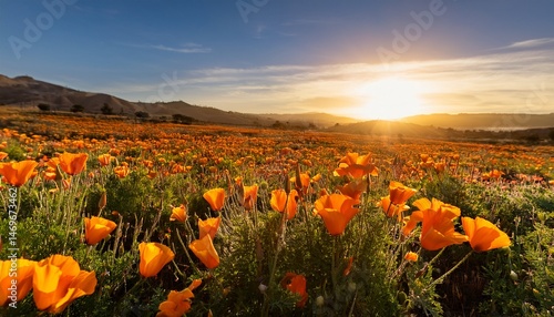 vivid orange california poppies blossoming under golden sunlight radiating warmth and vibrancy amidst the natural beauty of a californian field
