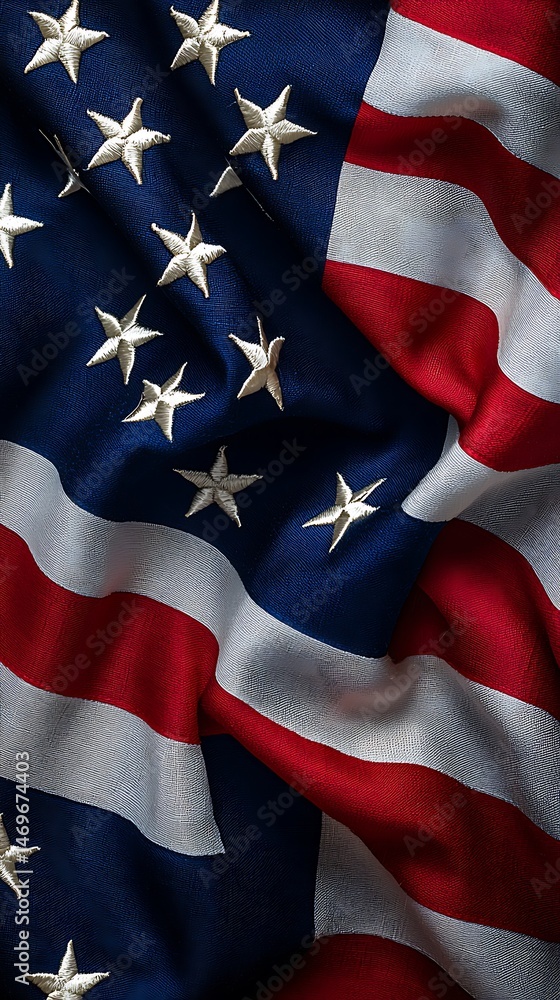 Fototapeta premium Close-up view of an American flag's draped fabric.