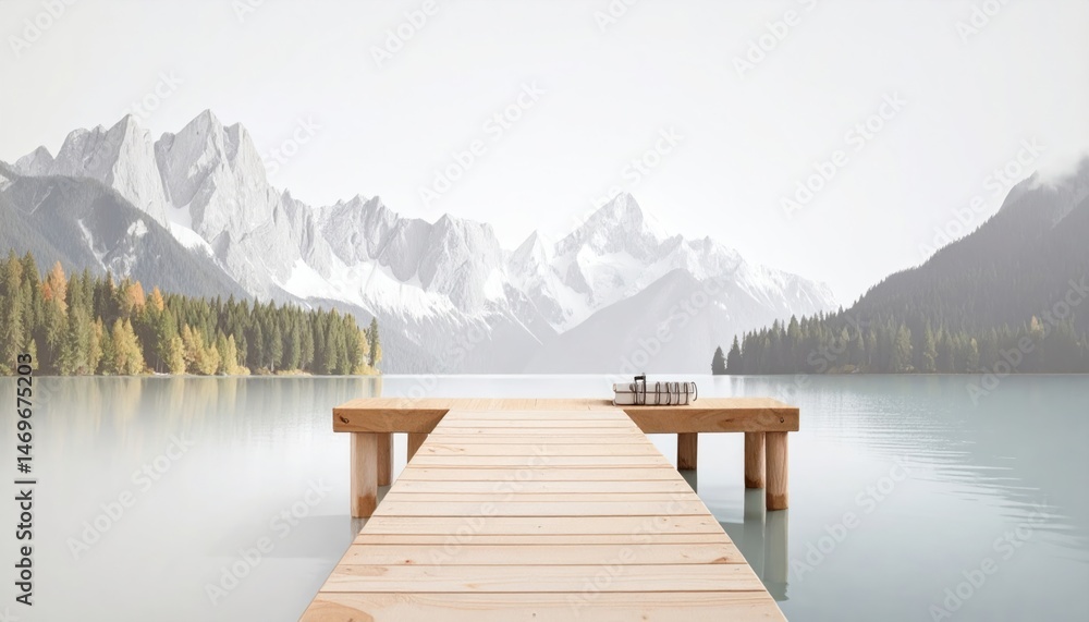 Obraz premium Lake View with Dock and Mountain Scenery