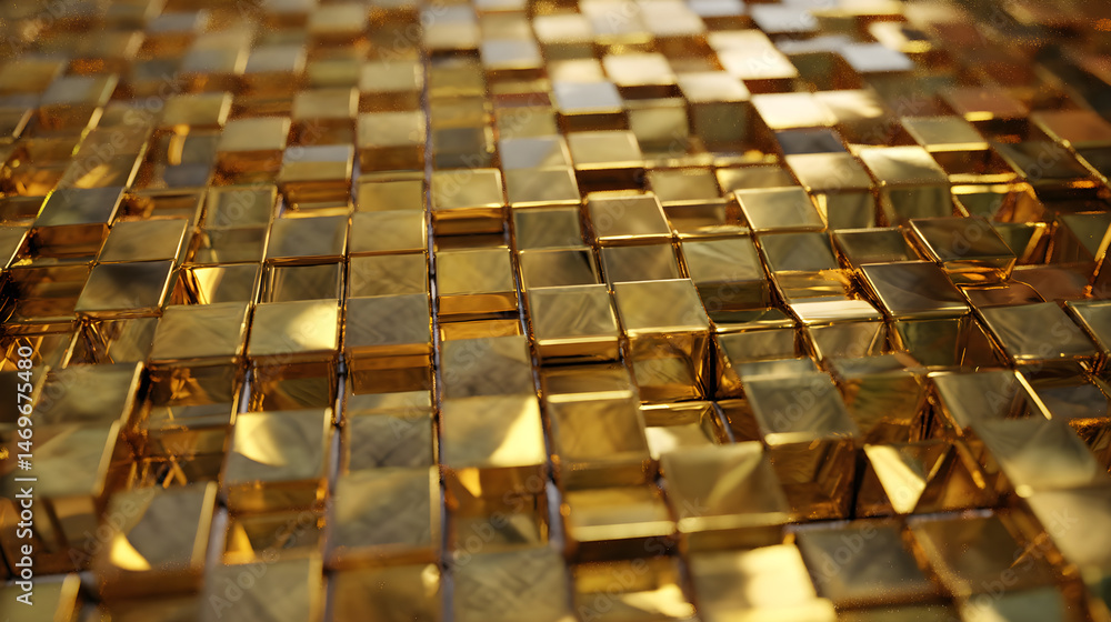 Obraz premium Metallic gold cube surface with reflective geometric textures