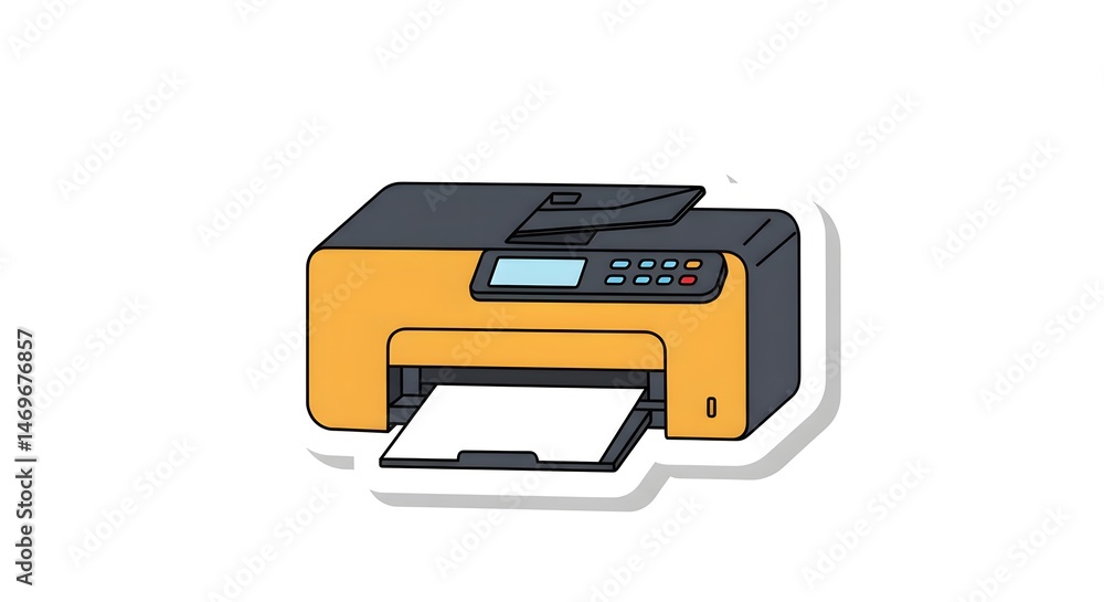 Cartoon Printer Illustration with Sheet of Paper Cartoon Printer Illustration with Sheet of Paper