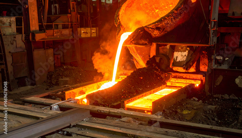 Molten Metal Pouring into Mold in Industrial Factory