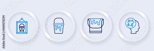 Set line Paint spray, bucket, and Picture icon. Vector