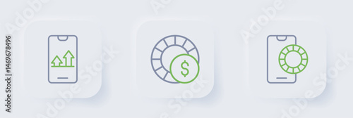 Set line Online sports betting, Casino chips and icon. Vector