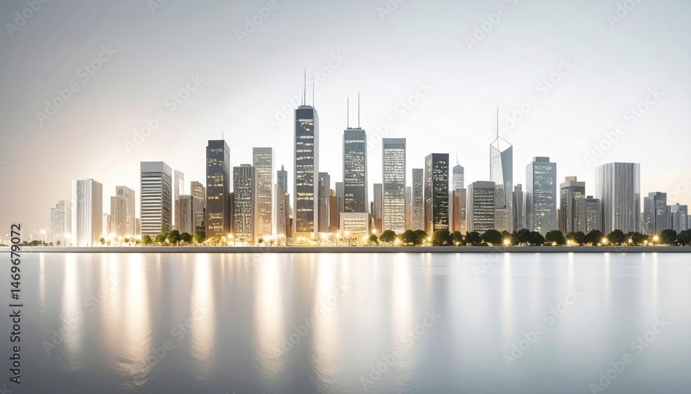 Obraz premium City Skyline with Water Reflection