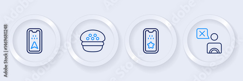 Set line Taxi driver, mobile app, cap and Infographic of city map icon. Vector