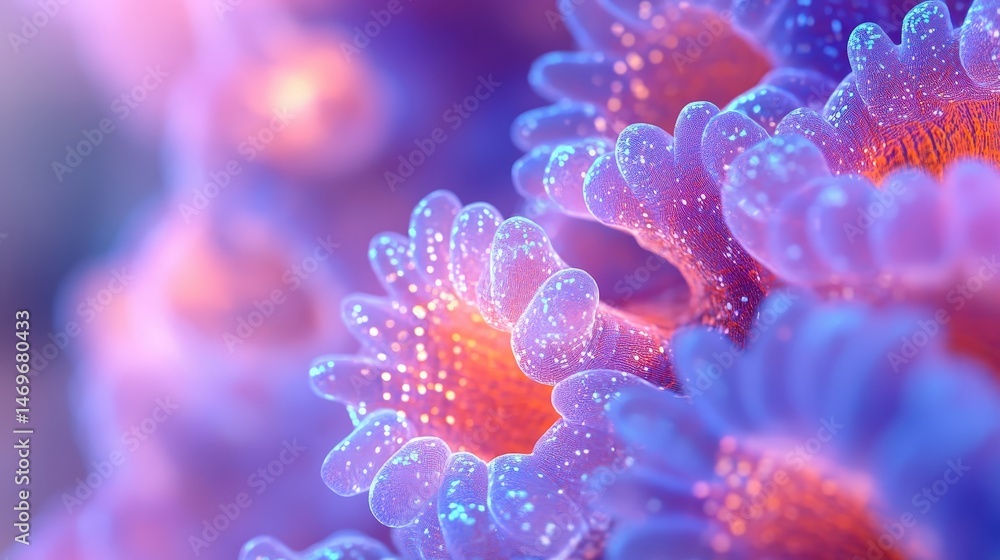 A surreal macro shot of a coral polyp extending its tiny tentacles to catch microscopic food A surreal macro shot of a coral polyp extending its tiny tentacles to catch microscopic food