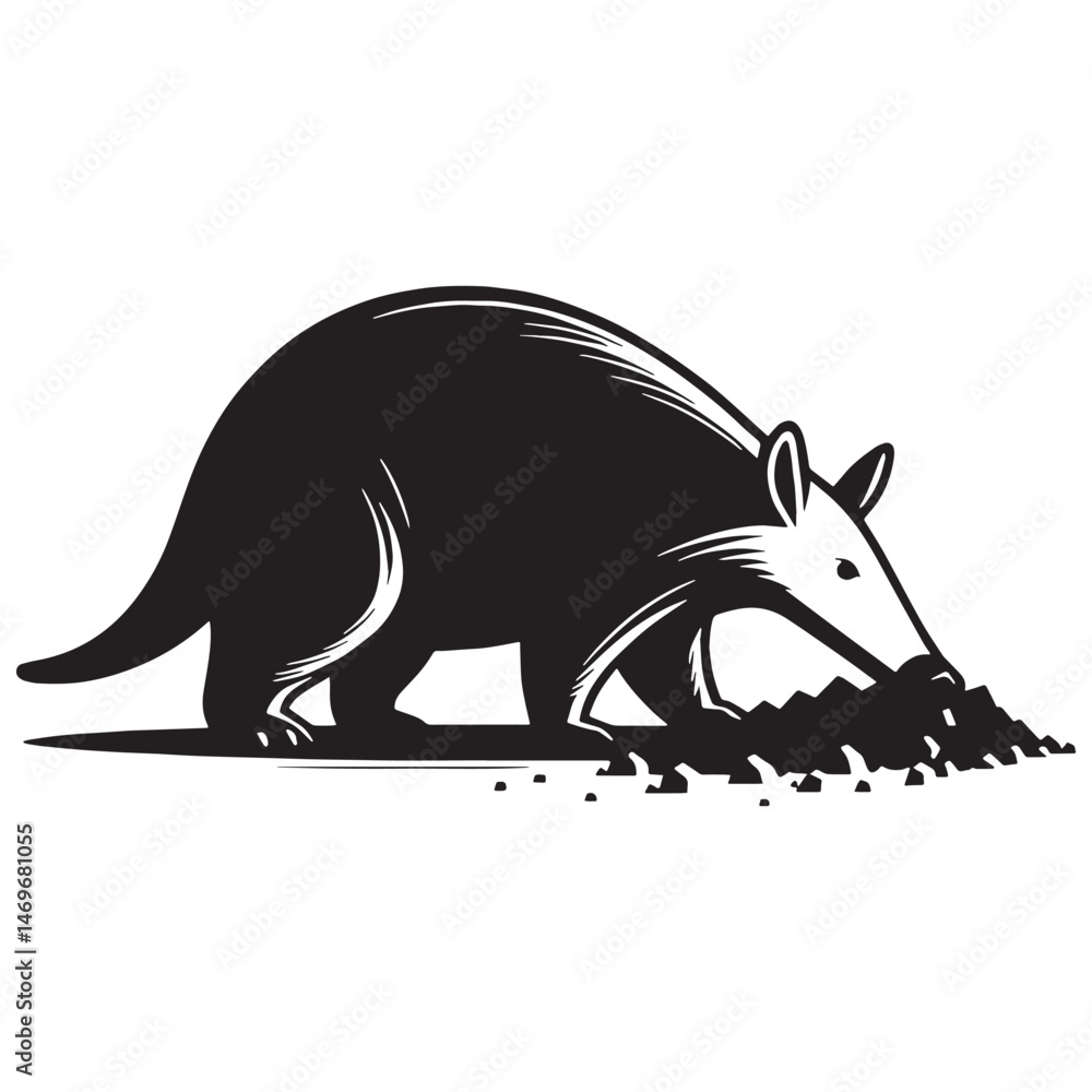 Fototapeta premium Curious and determined digging aardvark silhouette for nature-inspired wildlife designs – digging aardvark vector – digging aardvark illustration – silhouette of digging aardvark