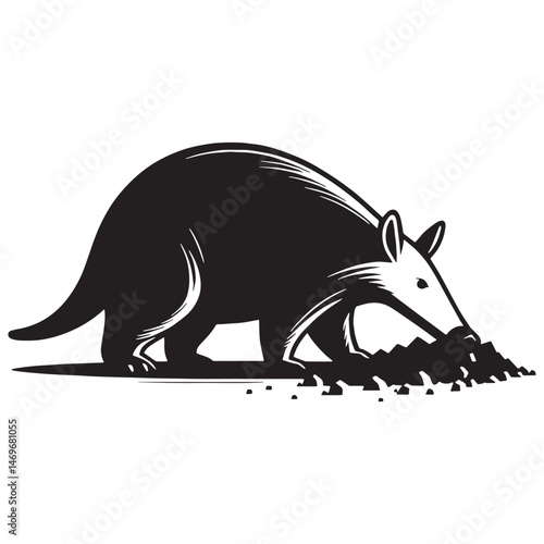 Curious and determined digging aardvark silhouette for nature-inspired wildlife designs – digging aardvark vector – digging aardvark illustration – silhouette of digging aardvark

