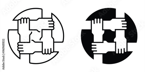 Teamwork icon. Vector illustration on white. Symbol of friendship, support, teamwork