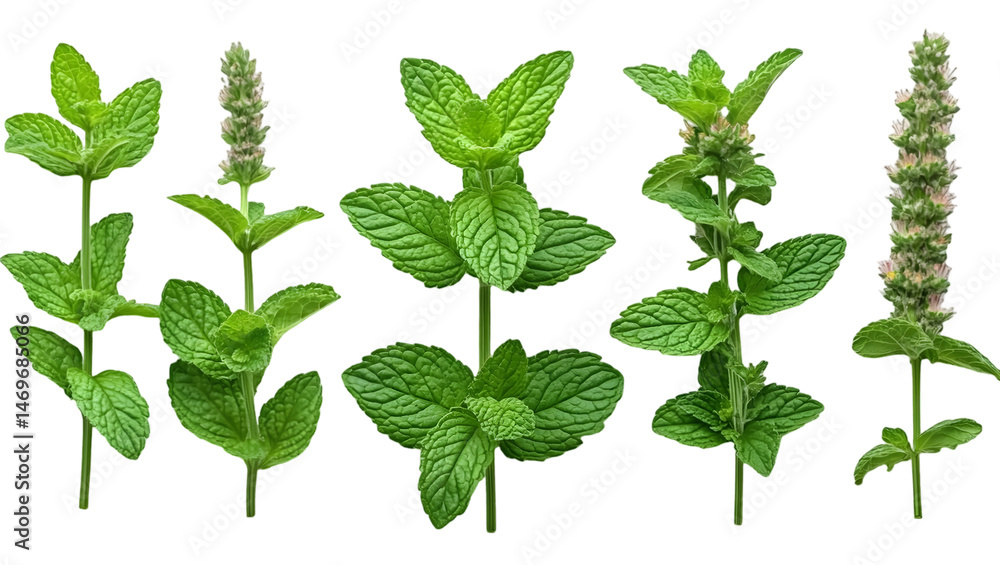 Mint sprigs and flowers on Transparent Background Mint sprigs and flowers on Transparent Background