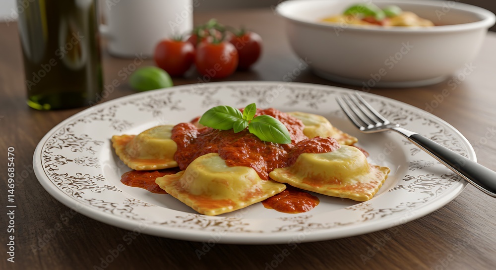 Ravioli with Tomato Sauce on Plate Ravioli with Tomato Sauce on Plate