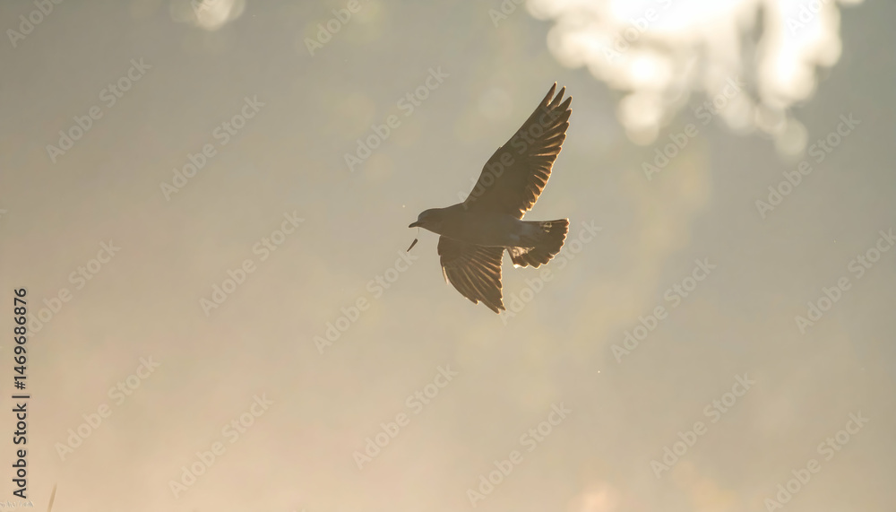 Fototapeta premium Silhouette of a Hawk in Flight at Dawn
