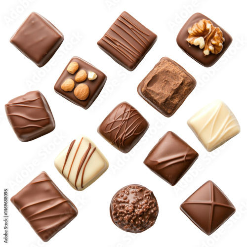 Indulge in delightful assortment of assorted chocolate candies, featuring various textures and flavors that evoke joy