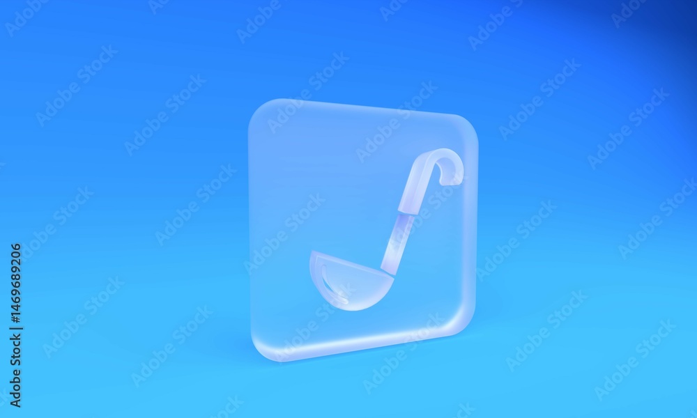 Frosted glass Kitchen ladle icon isolated on blue background. Cooking utensil. Cutlery spoon sign. Square frosted glass button. 3D render illustration Frosted glass Kitchen ladle icon isolated on blue background. Cooking utensil. Cutlery spoon sign. Square frosted glass button. 3D render illustration