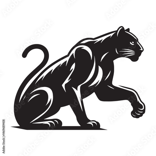 Powerful crouching panther silhouette symbolizing stealth and strength in the wild – crouching panther vector – crouching panther illustration – silhouette of crouching panther

