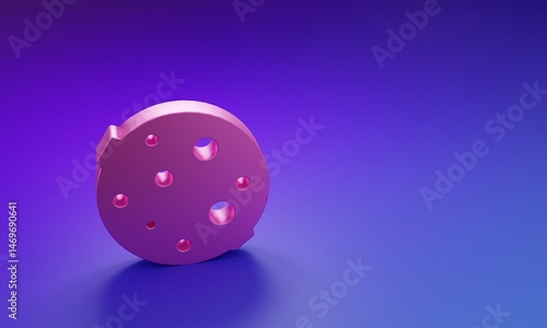 Pink Moon icon isolated on purple-blue background. Minimalism concept. 3D render illustration
