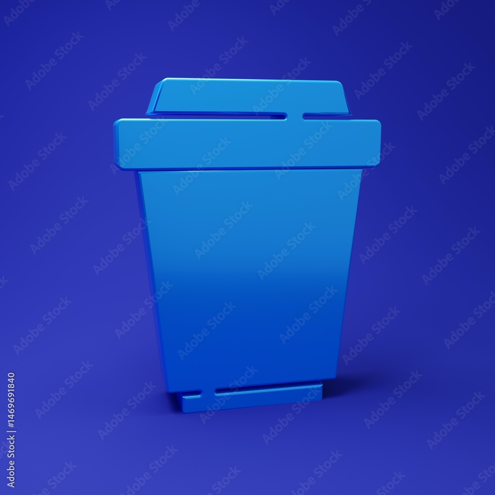 Blue Coffee cup to go icon isolated on blue background. Minimalism concept. 3D render illustration Blue Coffee cup to go icon isolated on blue background. Minimalism concept. 3D render illustration