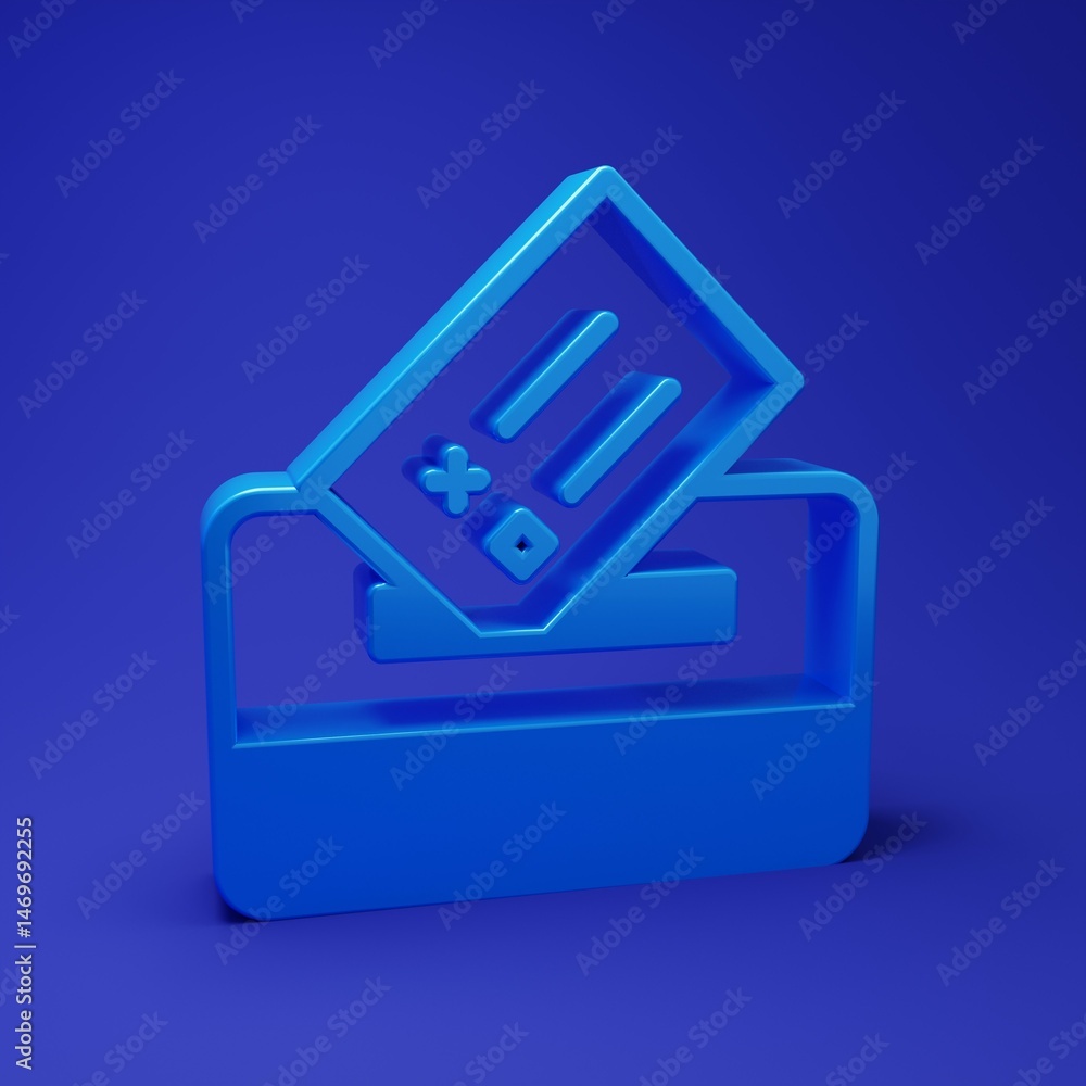 Blue Vote box or ballot box with envelope icon isolated on blue background. Minimalism concept. 3D render illustration Blue Vote box or ballot box with envelope icon isolated on blue background. Minimalism concept. 3D render illustration