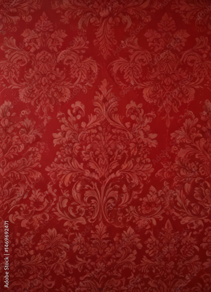 Intricate red damask wallpaper, classic baroque design , design, floral Intricate red damask wallpaper, classic baroque design , design, floral