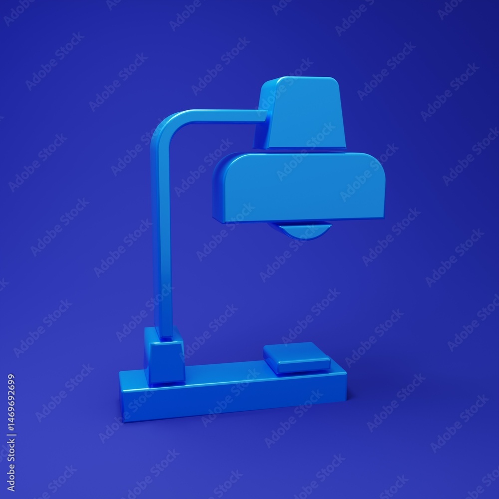 Blue Table lamp icon isolated on blue background. Desk lamp. Minimalism concept. 3D render illustration Blue Table lamp icon isolated on blue background. Desk lamp. Minimalism concept. 3D render illustration