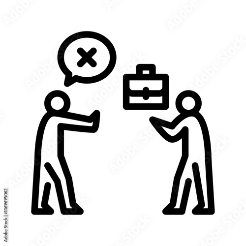 refusing a job outline icon. figure refusing job line art illustration.