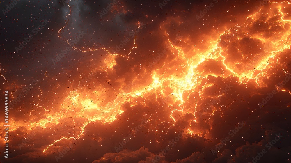 Cosmic energy explosion in a fiery inferno of power