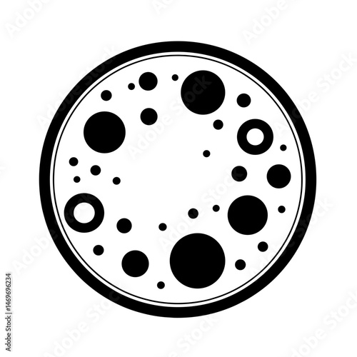 Silhouette of Petri Dish with Bacterial Colony on White Background, Microbiology and Scientific Research