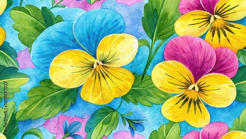 Wallpaper Mural seamless pattern with flowers watercolor Torontodigital.ca