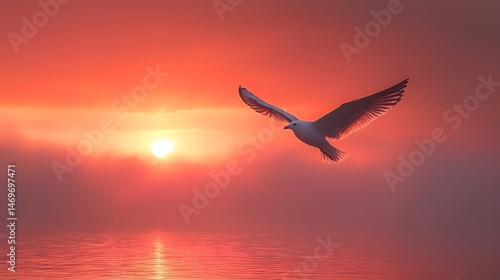Obraz na płótnie A lone bird soaring high above a glowing sunset w salonie