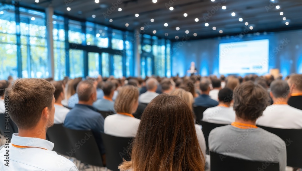 Fototapeta premium Audience Attentively Engaged in a Conference Presentation Event