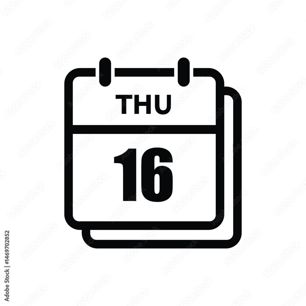 16 thursday icon with white background, calender icon 16 thursday icon with white background, calender icon