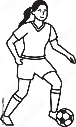 Female soccer silhouette vector on white background, line art, icon editable vector illustration 