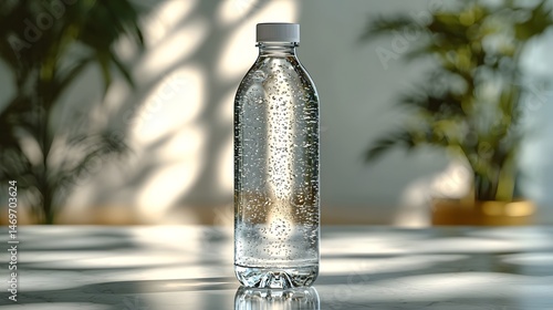 Obraz na płótnie Transparent water bottle on a minimalist white background w salonie