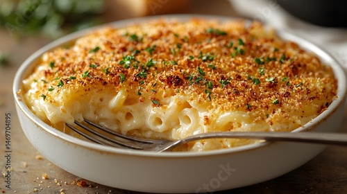 Obraz na płótnie Creamy and Cheese with a Crispy Breadcrumb Topping w salonie