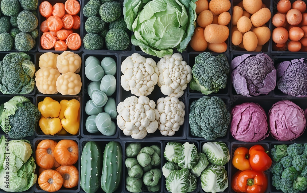 Vibrant assortment of fresh vegetables in a market display.