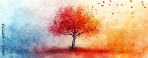 Obraz na płótnie Autumn tree, watercolor art, seasonal change. w salonie