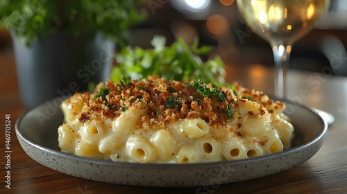 Obraz na płótnie Decadent and cheese with crispy breadcrumb topping served with white wine w salonie