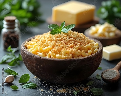 Obraz na płótnie Creamy and Cheese with Crispy Breadcrumb Topping w salonie