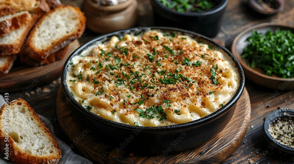 Creamy and Cheese with Crispy Breadcrumb Topping and Garlic Bread