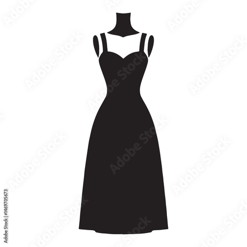 Elegant A-line dress silhouette designed for upscale branding – A-line dress vector – A-line dress illustration – ladies dress silhouette – silhouette of A-line dress

