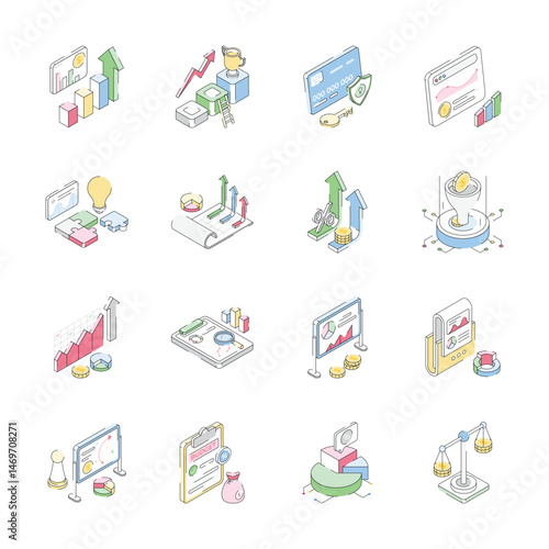 Grab premium bundle of business management isometric icons