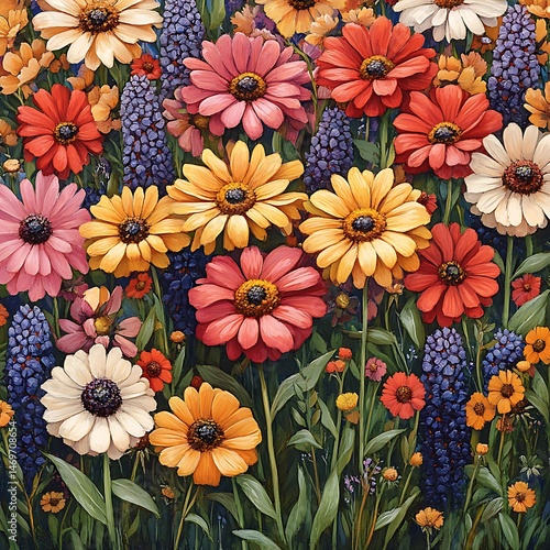 Blooming Paradise: A vibrant array of colorful flowers in full bloom, showcasing the beauty of nature's artistry and the serenity of a sunlit garden.