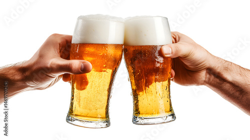Celebratory Hands Toasting Beer Glasses Isolated on Transparent Background