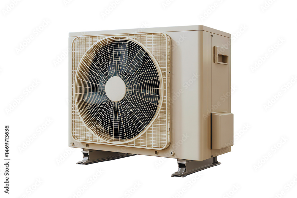 Fototapeta premium Efficient Beige Air Conditioning Unit Exterior Shot for Home Cooling System