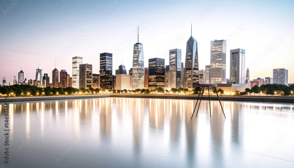 Fototapeta premium City Skyline Reflection at Dawn