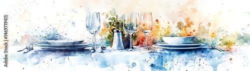 Obraz na płótnie Elegant watercolor painting of a table setting. w salonie