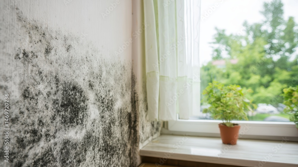 Mold and mildew on the wall in the apartment, the effect of moisture and poor ventilation in the interior